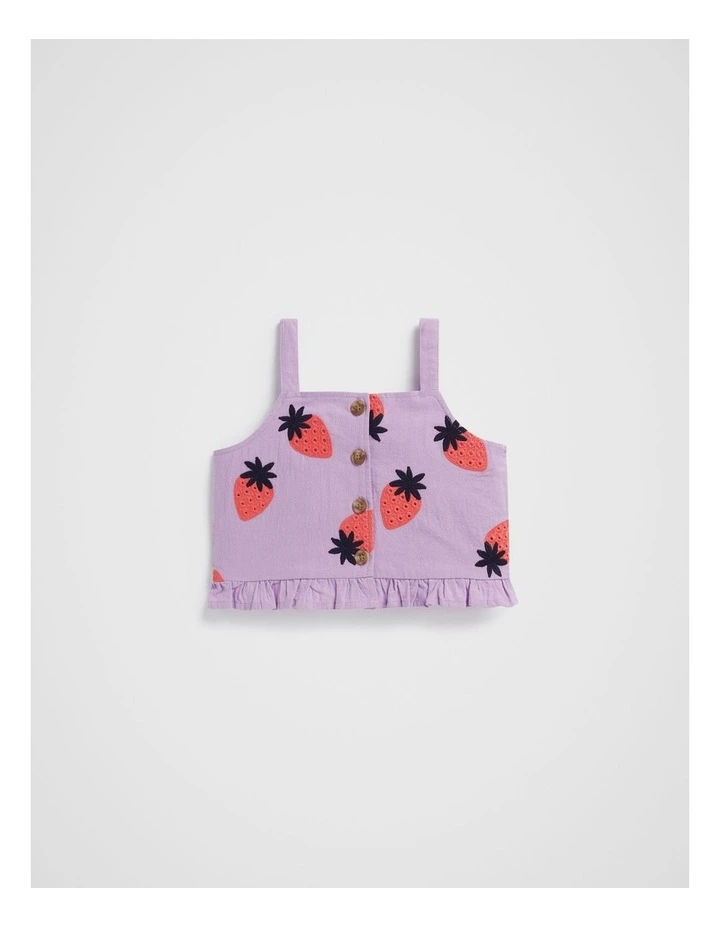 Strawberry Embroidered Top in Lilac