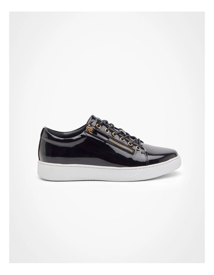 Patent Side Zip Sneakers in Black