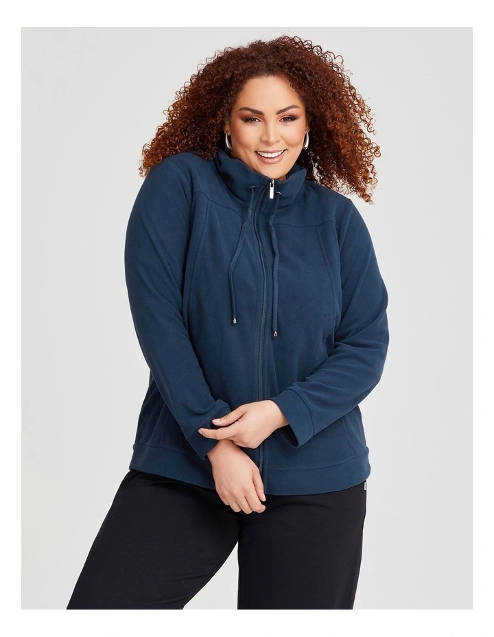 Polar Fleece Zip Front Jacket in Navy