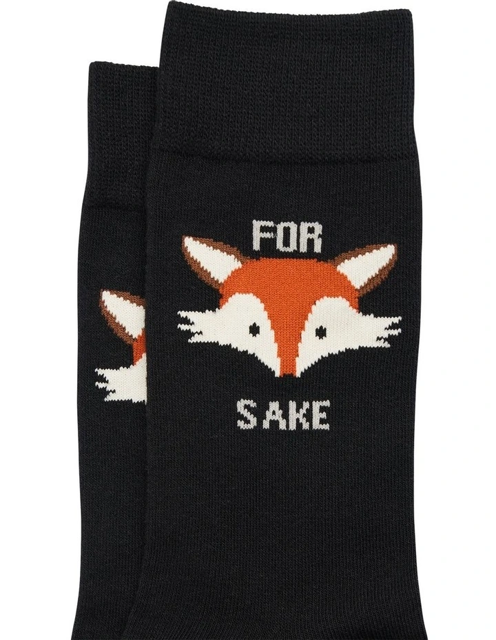 Fox Pun Socks in Black