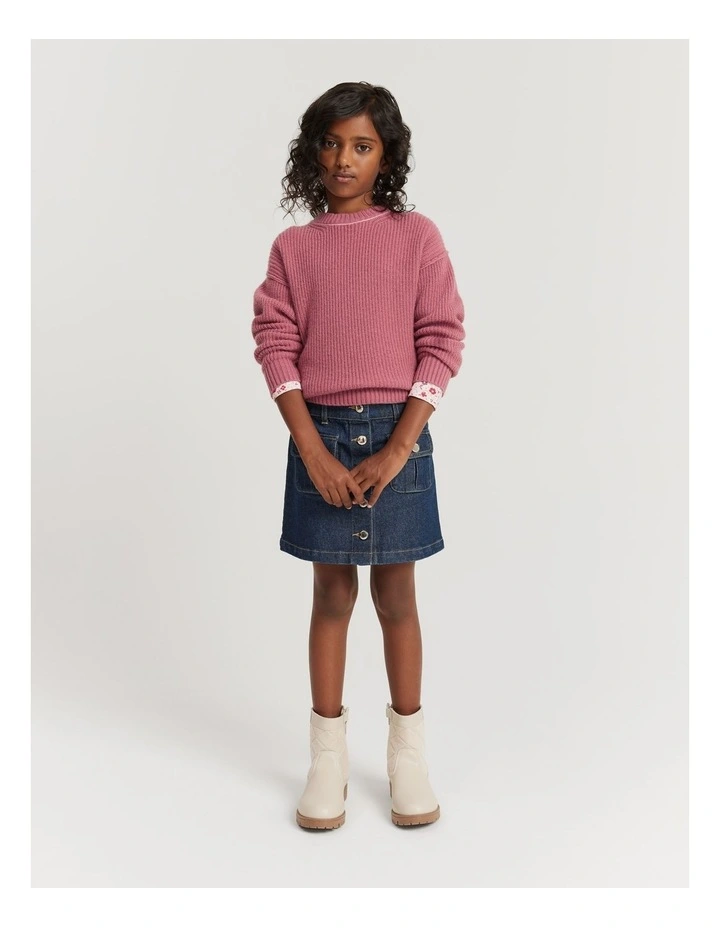 Contrast Knit Pullover in Deep Rose