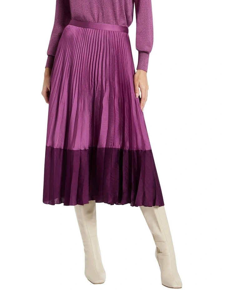 Nancy Pleat Midi Skirt in Dusk/Acai Purple