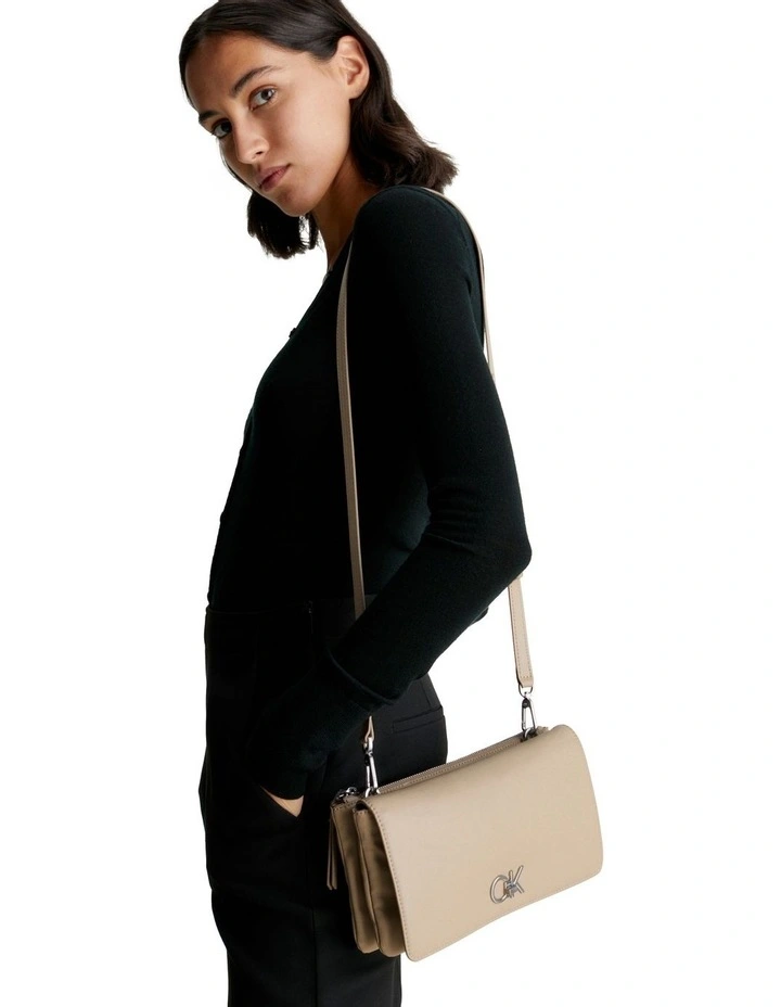 Re-Lock Double Gusette Crossbody Bag in Brown