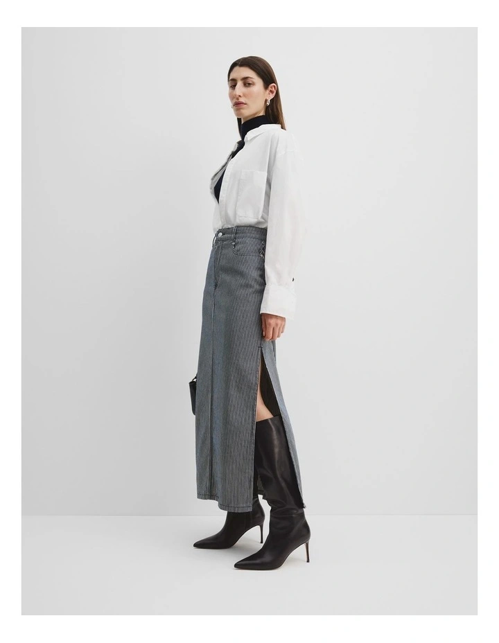 Denim Stripe Skirt in Deep Navy