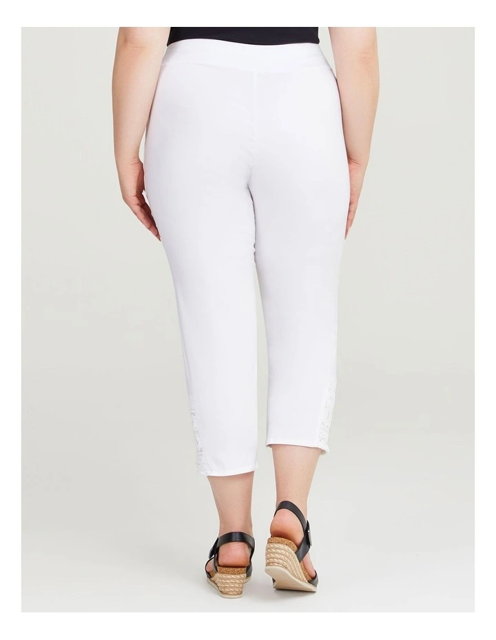 Lace Hem Bamboo Trapeze Crop Pant in White