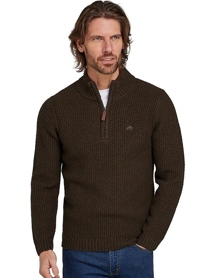 Chunky Texture Quarter Zip in Khaki