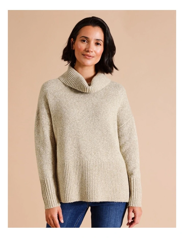 Wide Rib Jumper With Tipping In Neutral/ Ochre