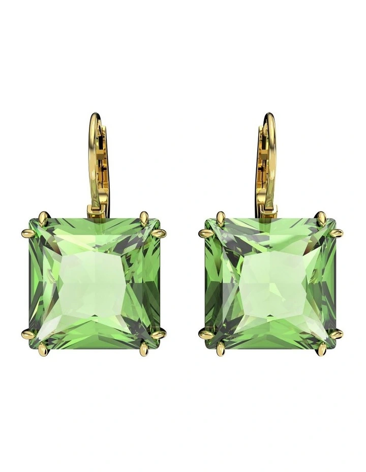 Millenia Drop Earrings Square Cut Gold-Tone Plated in Green