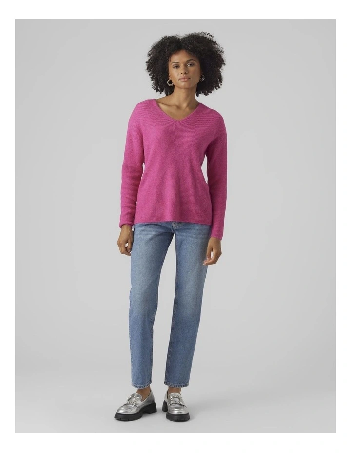 Crewlefile V-Neck Knit in Fuchsia Purple