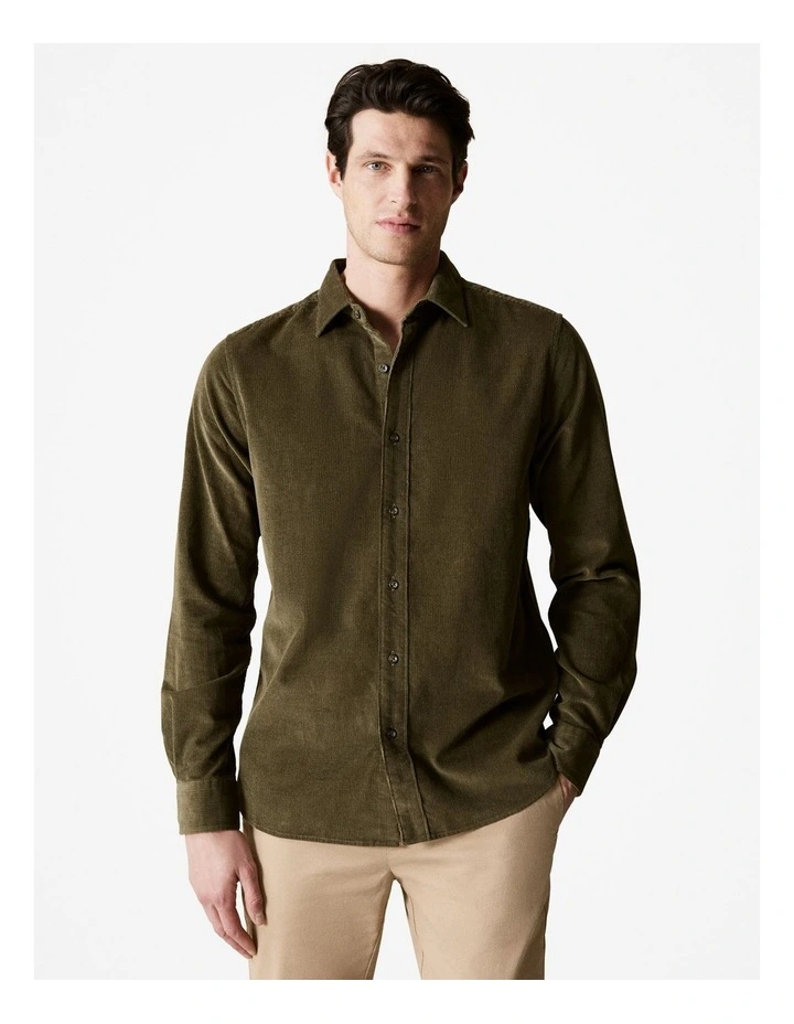 Regular Fit Cotton Cord Shirt in Olive