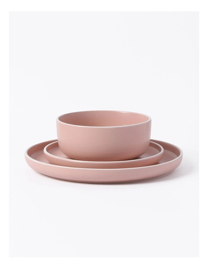 Muse 4 Person Dinner Set 12 Piece in Matte Glaze Pink Clay/White