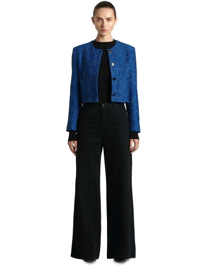 Tweed Cropped Jacket in Blue Violet