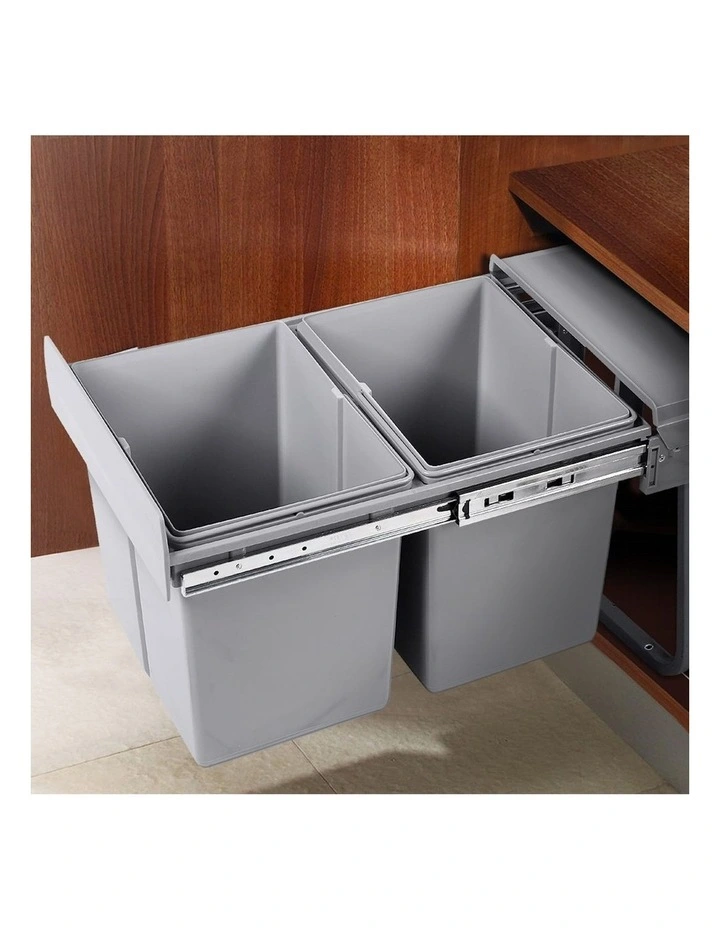 Pull Out Bin Kitchen Double Basket 2X20L in Grey