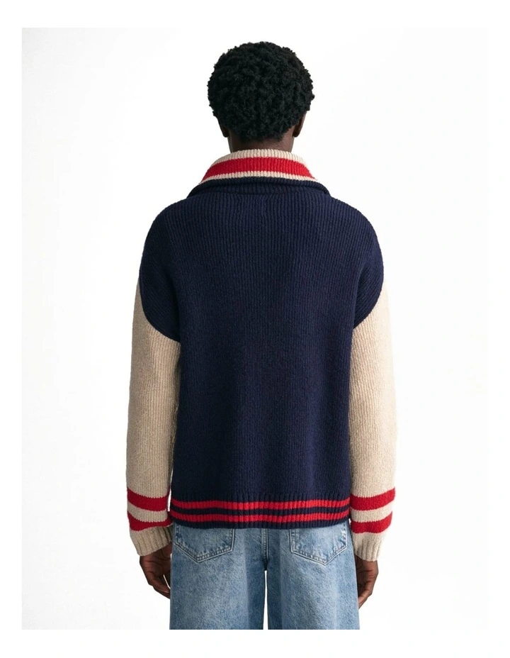 Wool Nepps Letterman Half Zip Sweater in Evening Blue