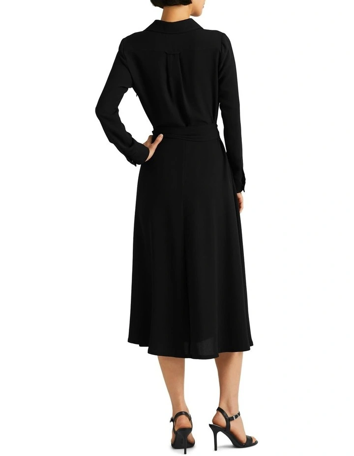 Surplice Georgette Midi Dress in Black