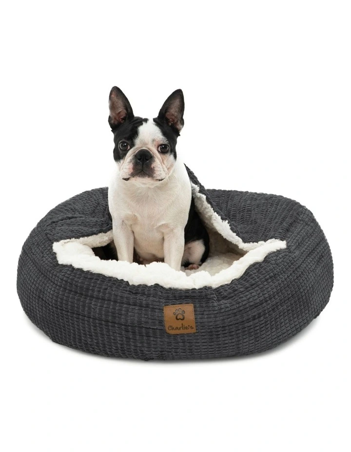 Snookie Hooded Calming Dog Bed in Charcoal