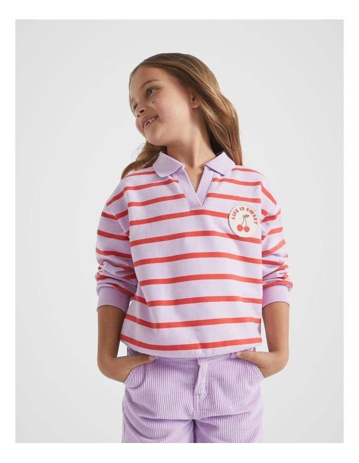 Polo Collar Sweat Top in Orchid