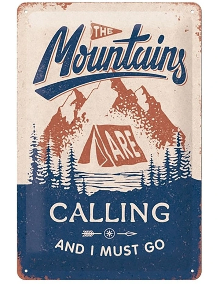 The Mountains Are Calling Medium Metal Sign 20x30cm in Multi