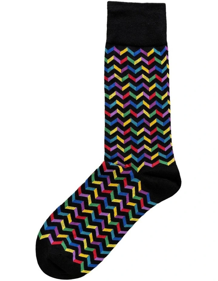 Men's Socks in Black zigzag print 10 Pack