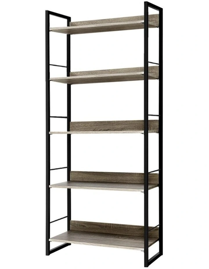 Bookshelf Wooden Display Shelves Bookcase Shelf Storage Metal Wall Black
