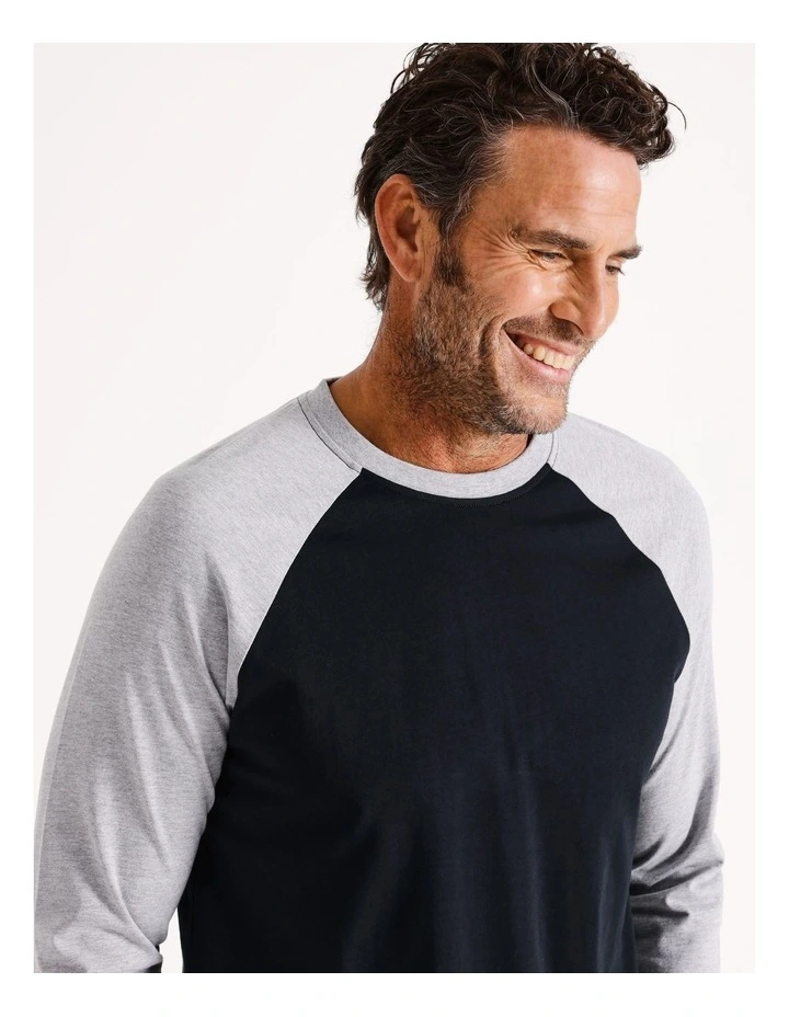 Essentials Long Sleeve Tee & Knit Jogger PJ Set in Navy/Grey Marle