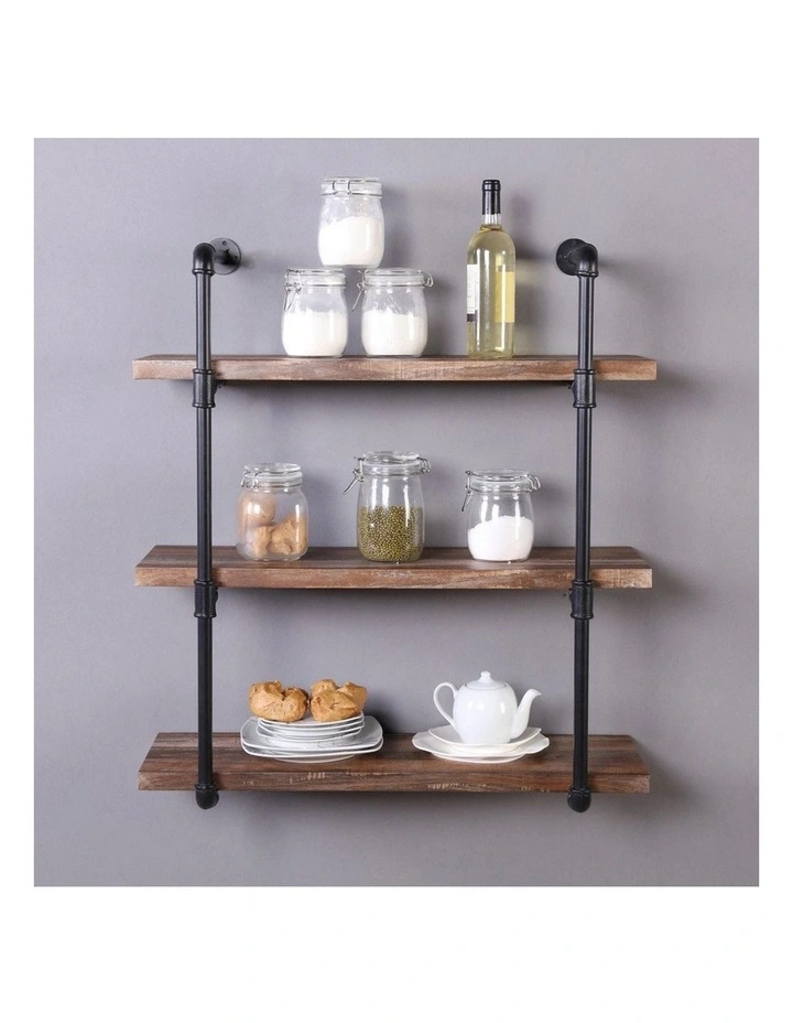3 Tier Industrial Pipe Wall Shelf Retro Brown