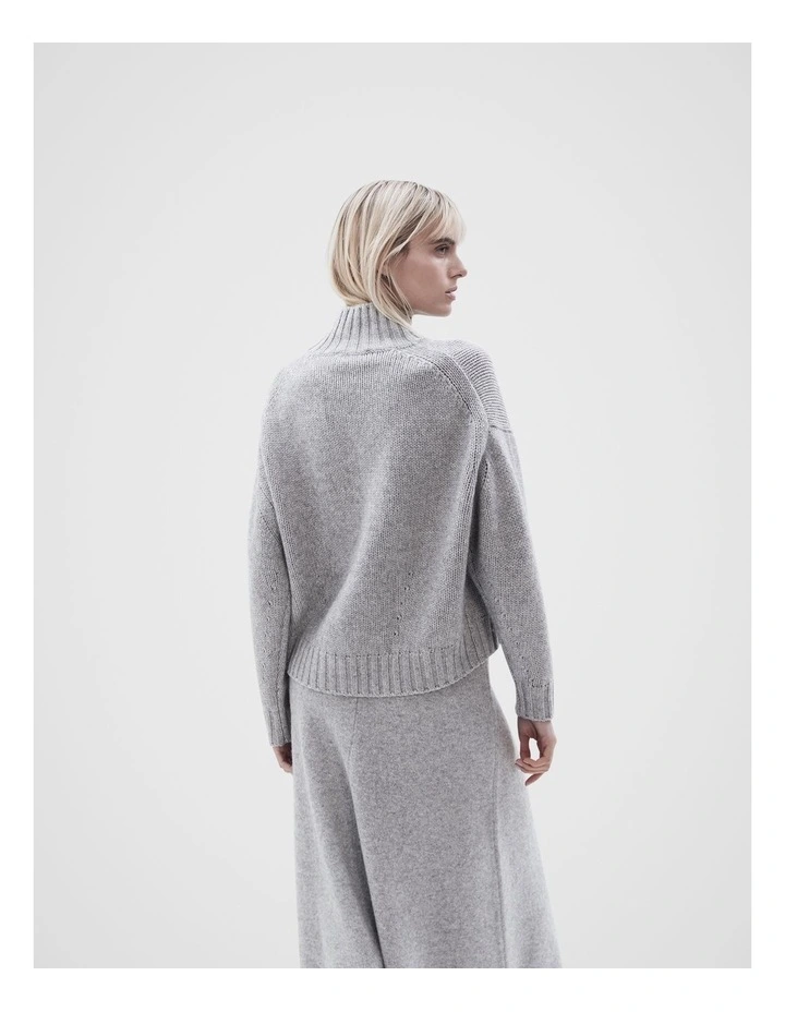 High Neck Knit Jumper in Grey Marle