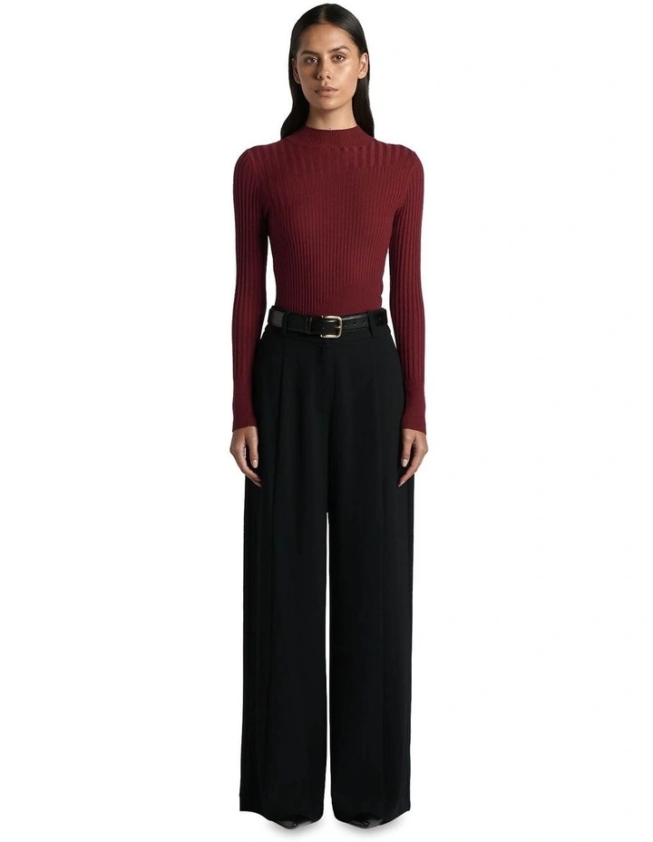 Multi Rib Funnel Neck Knit in Garnet