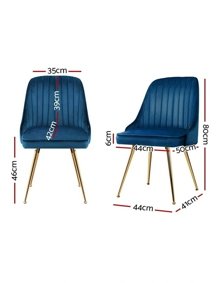Dining Chairs Retro Chair Cafe Kitchen Modern Metal Legs Velvet Blue Set Of2