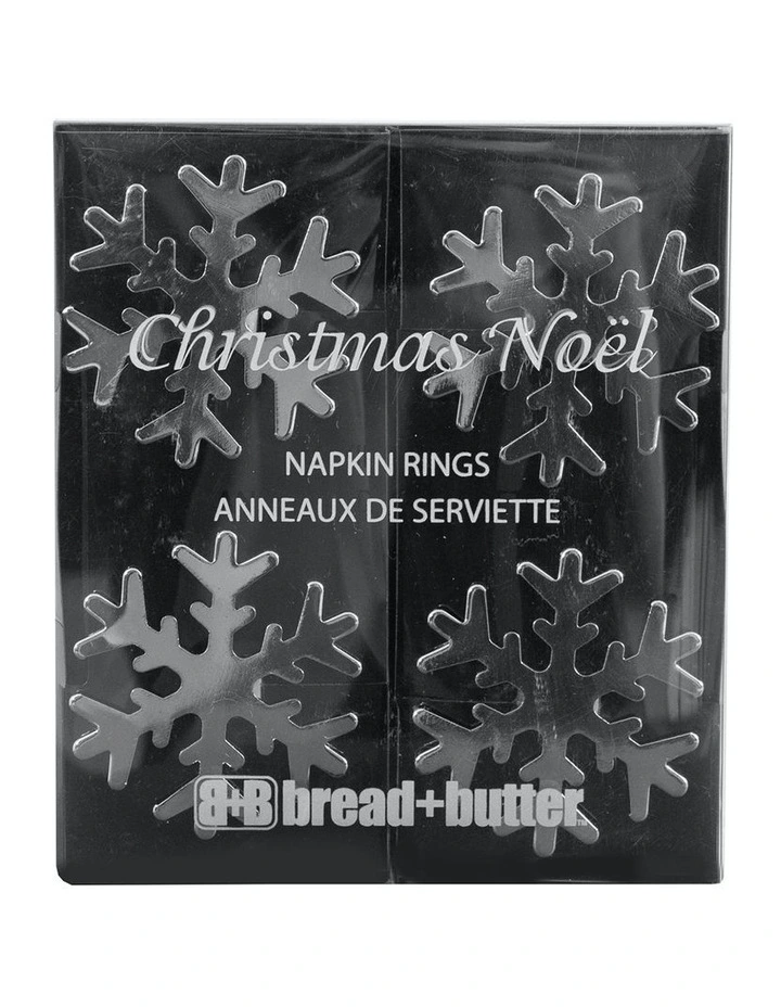 Napkin Rings Snow Flake 4 Pack in Silver