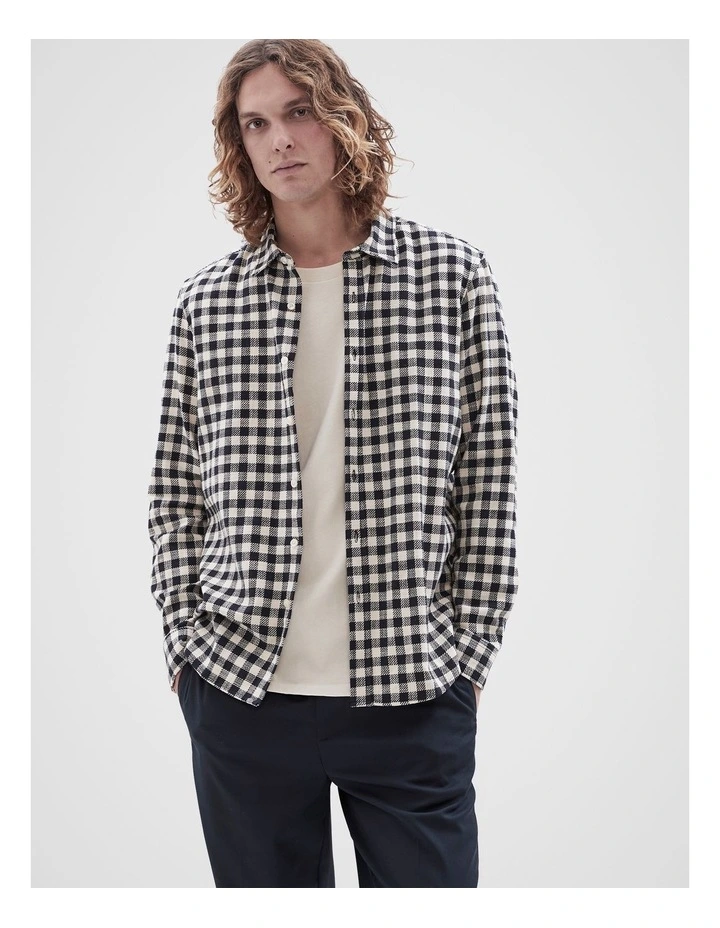 Herringbone Check Long Sleeves Regular Fit Shirt in Navy