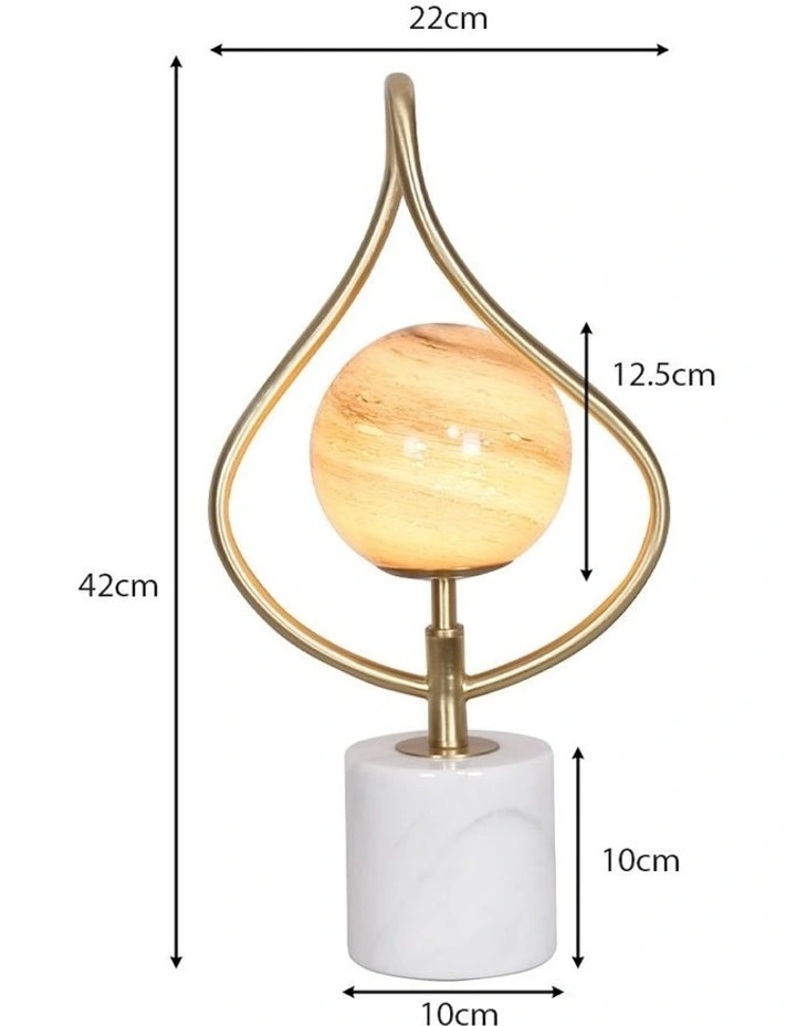 Sculptural Glass Table Lamp with White Marble Base in Orange