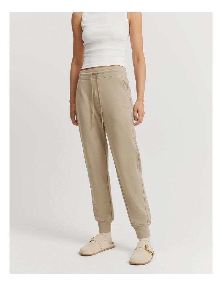 Australian Good Earth Cotton Rib Cuff Track Pant in Fawn