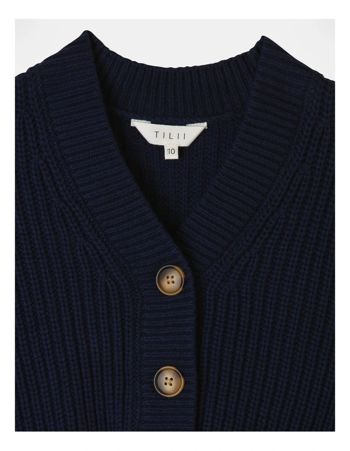 Cropped Chunky Cardigan in Navy