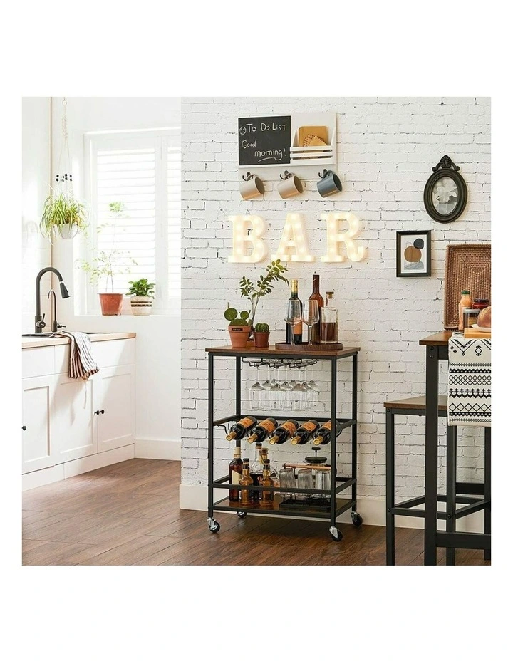 Bar Cart with Wheels Rustic in Brown/Black