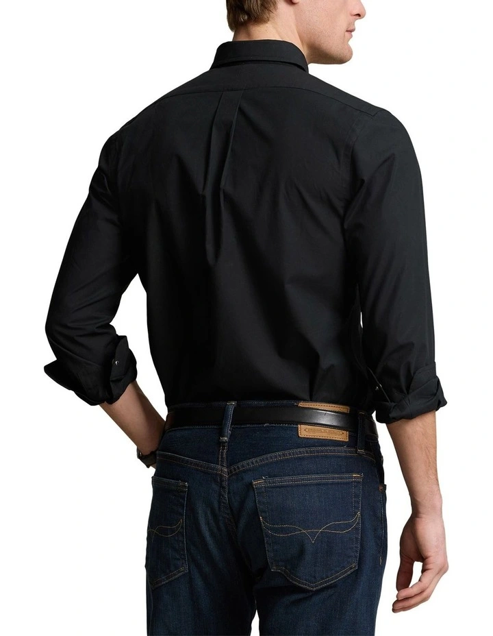 Slim Fit Stretch Poplin Shirt in Black