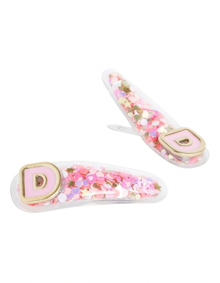 Initial "D" Confetti Snap Clips in Multi