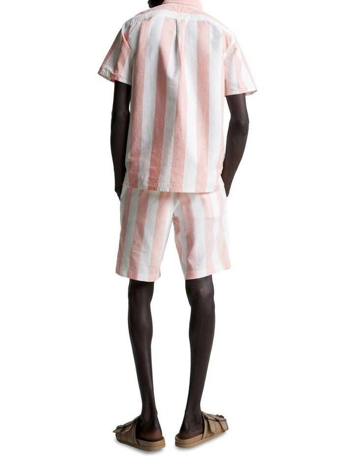 Stripe Regular Fit Short Sleeve Shirt in Peach Dusk