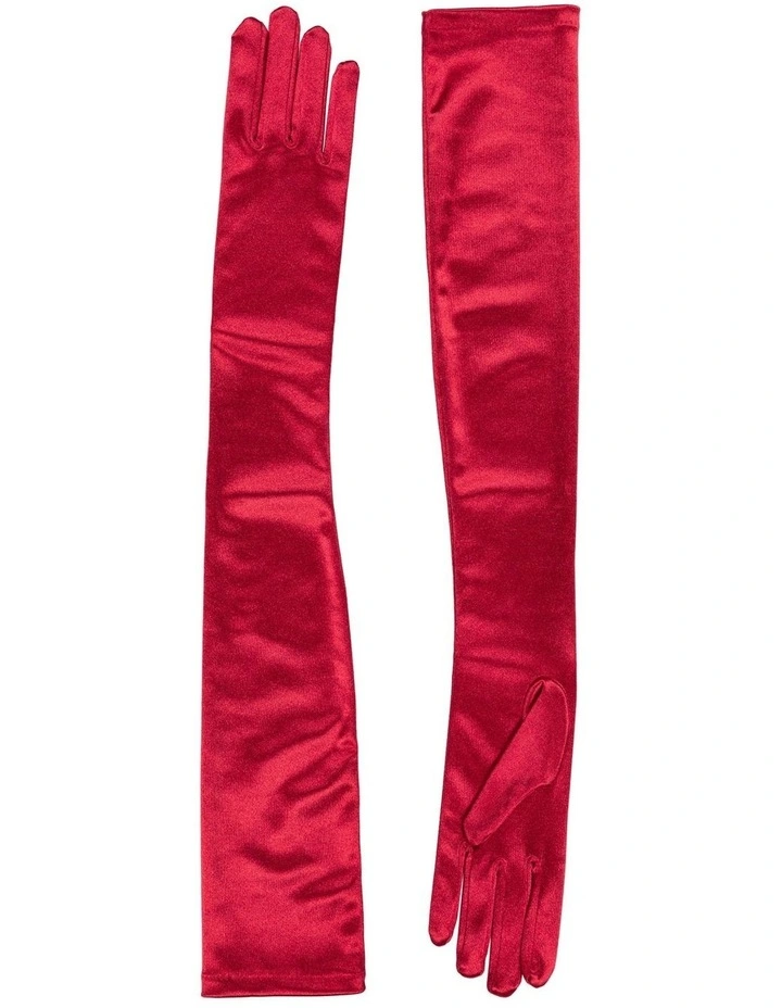 Long Opera Satin Gloves in Berry
