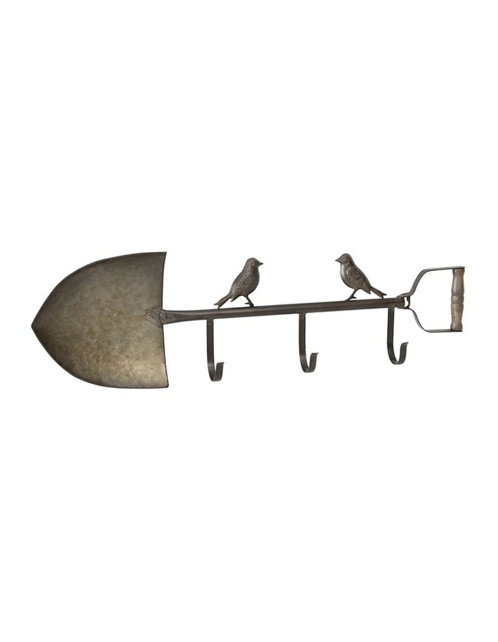 Spade Decorative Metal Wall Art With Hooks in Distressed Black