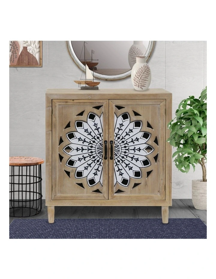 Mandala Flower Wooden Cabinet in Brown