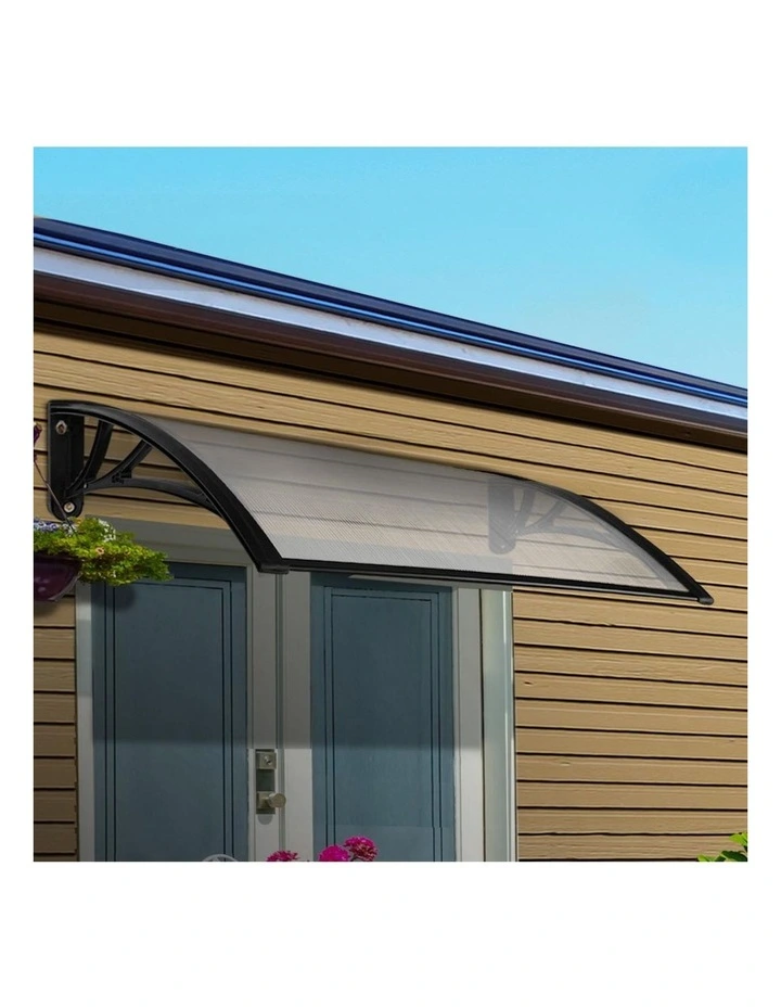 Window Door Awning Canopy Sheet Black Plastic Frame 1mx2m in Transparent