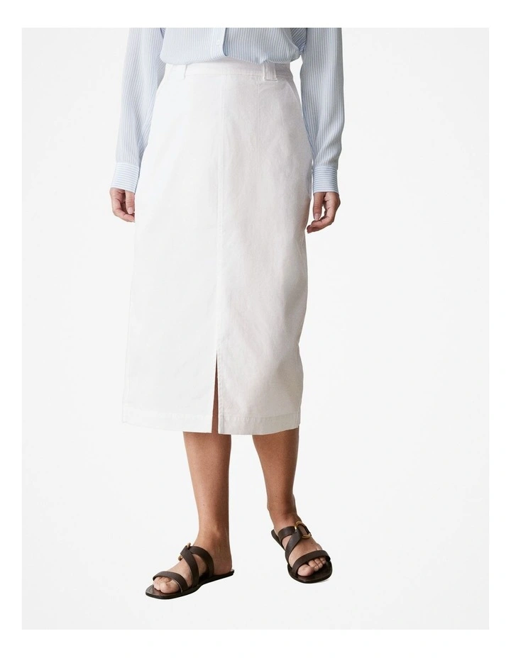 Stretch Cotton Midi Skirt in White