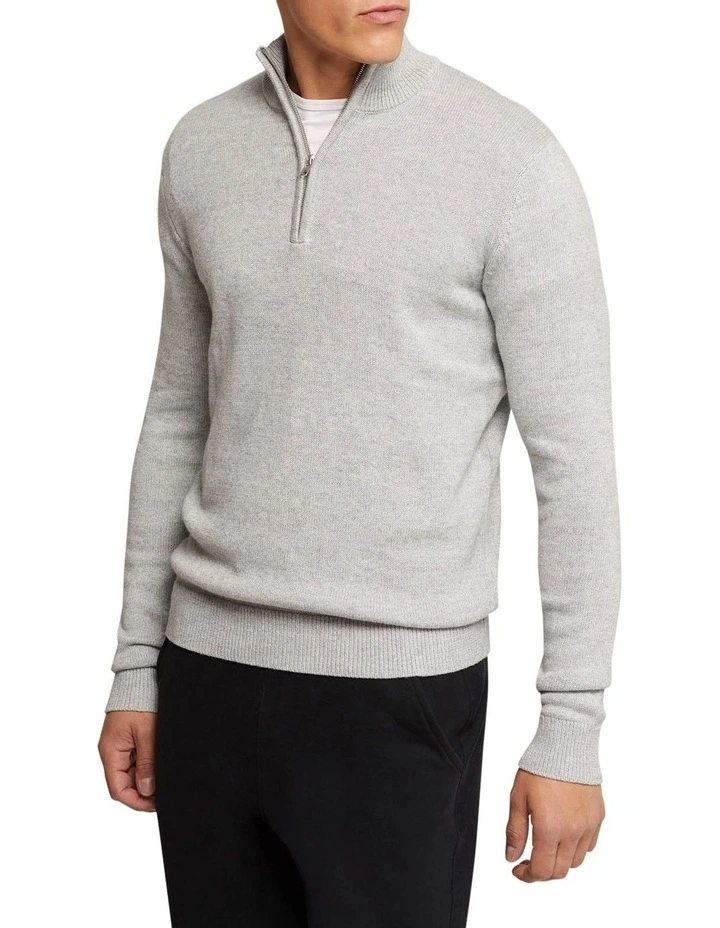 Robert Zip Neck Knit Pullover in Grey