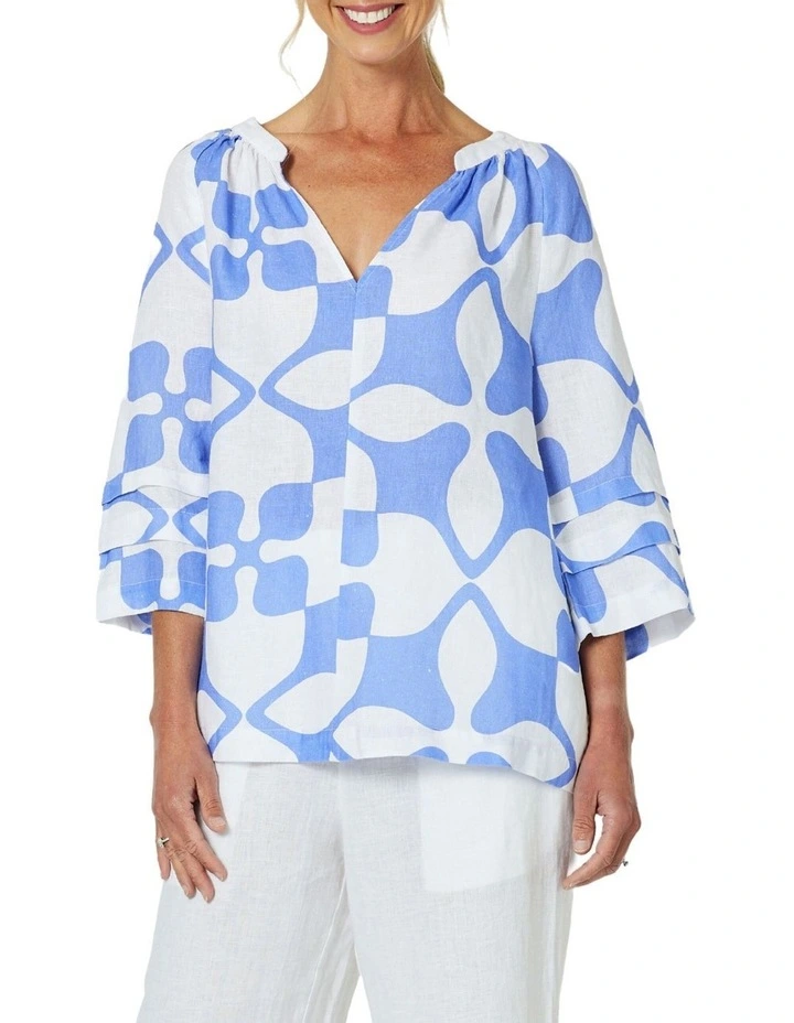 Pantile Print Top in Blue