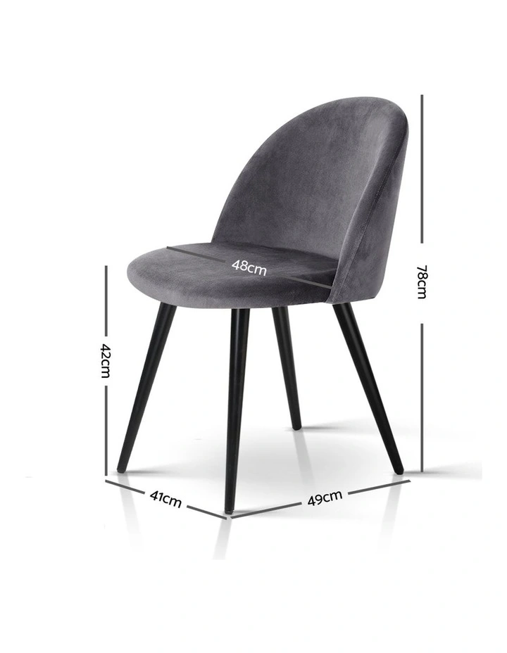 Dining Chairs Velvet Solid Curved Dark Set of 2 in Grey
