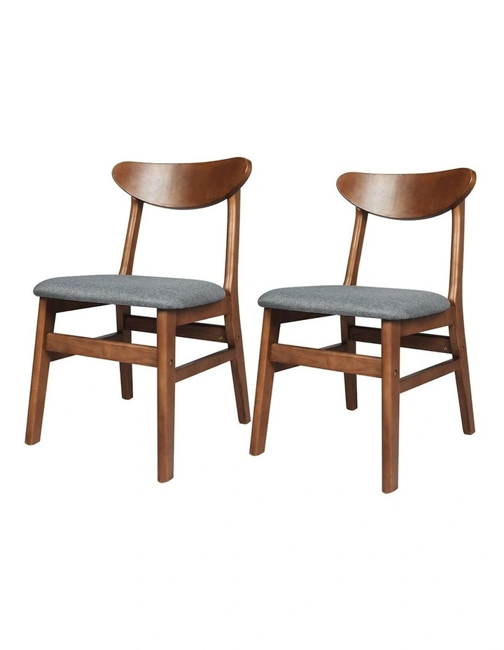 2x Wood & Linen Fabric Dining Chairs in Walnut