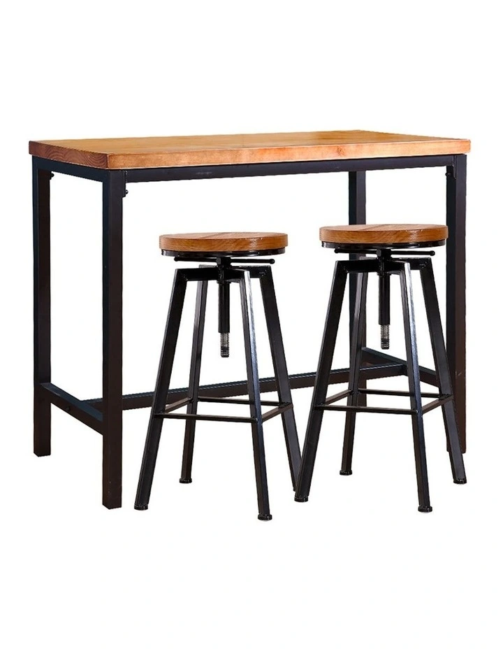 Industrial Wood Chair Set Pub Bar Table Barstools 3 Pieces in Multi