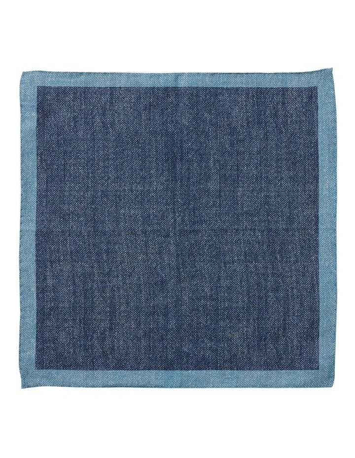 Bordered Linen Pocket Square in Denim
