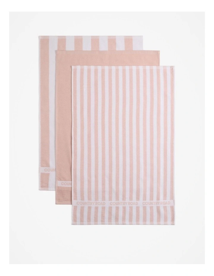 CR Stripe Australian Cotton Tea Towel Pack of 3 in Rose
